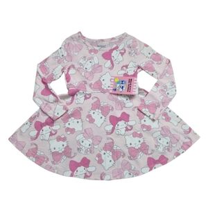 Hello Kitty and Cinnamoroll Toddler Girls Print Dress Long Sleeves, Size 2T-3T.
